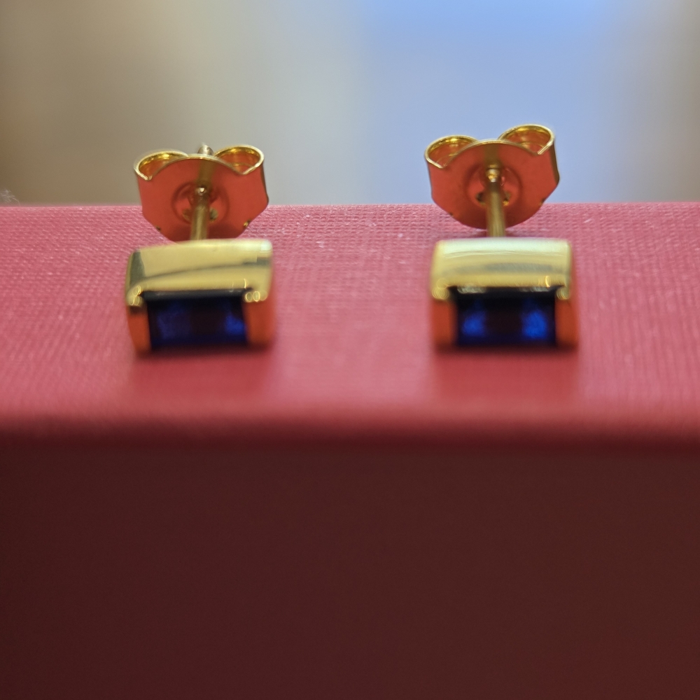 Elegant Gold Plated and Blue Stud Earrings